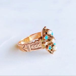 Antique 1870s 9K Rose Gold Victorian Pearl Ring
